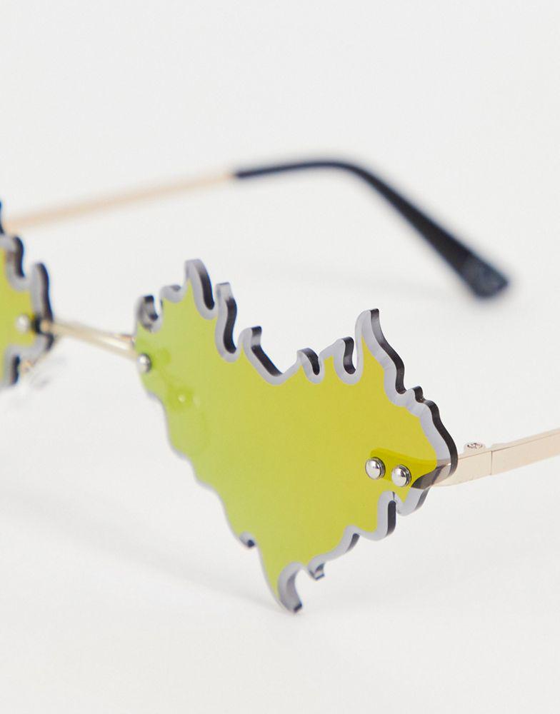ASOS DESIGN rimless fashion sunglasses with flaming hearts with red mirror lens商品第4张图片规格展示