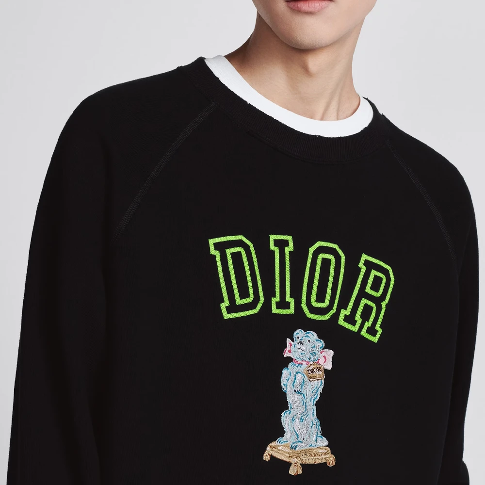 商品[国内直发] Dior|迪奥 SS24 品牌Logo字母刺绣罗纹圆领宽松长袖卫衣 男款 黑色,价格¥11846,第7张图片详细描述