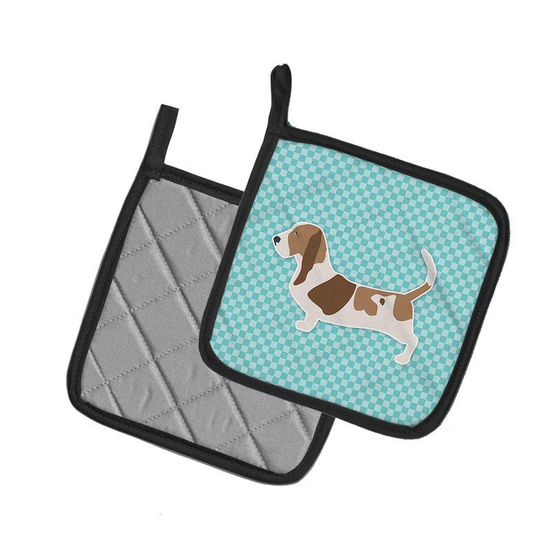 商品Caroline's Treasures|Basset Hound  Checkerboard Blue Pair of Pot Holders,价格¥170,第2张图片详细描述