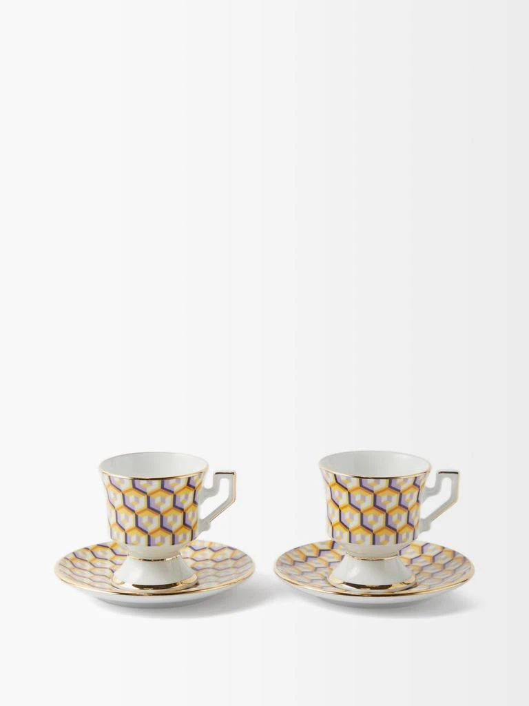 商品LA DOUBLE J|Set of two Cubi-print porcelain espresso cups,价格¥828,第1张图片