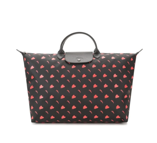 商品[国内直发] Longchamp|LONGCHAMP 女士黑色红色印花尼龙配皮手提包旅行包 1624EUD001,价格¥1984,第1张图片
