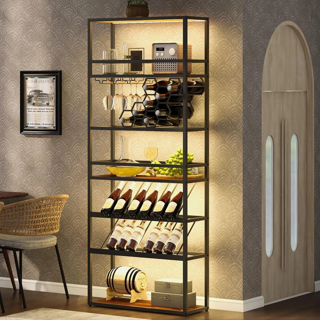 商品Streamdale Furniture|Streamdale 78" LED Tall Bar Cabinet with Ample Wine Storage and Style,价格¥1585,第1张图片