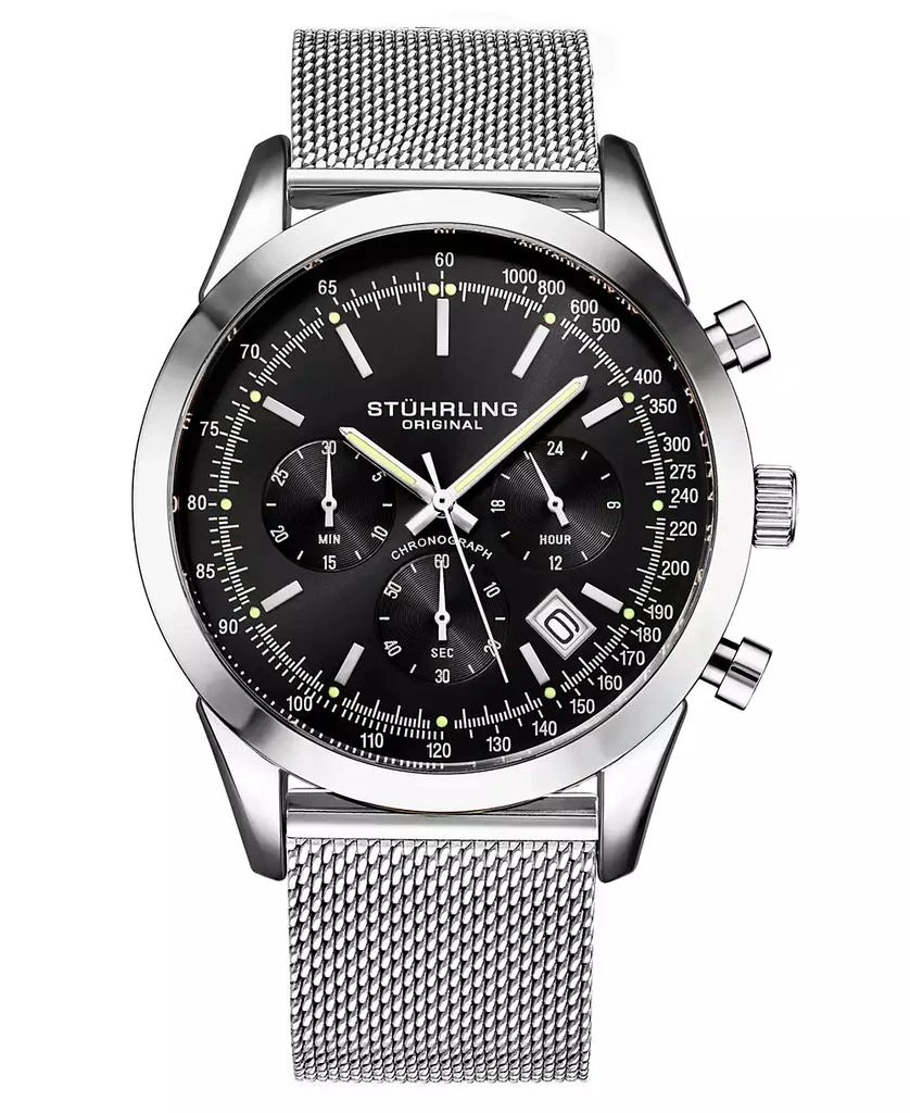 商品Stuhrling|Men's Quartz Chronograph Date Silver-Tone Stainless Steel Mesh Bracelet Watch 44mm,价格¥653,第1张图片