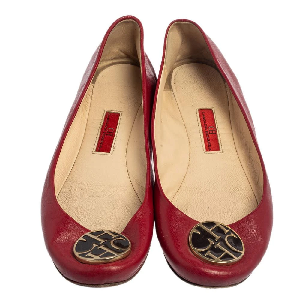 商品[二手商品] Carolina Herrera|CH Carolina Herrera Red Leather Logo Ballet Flats Size 37,价格¥876,第3张图片详细描述