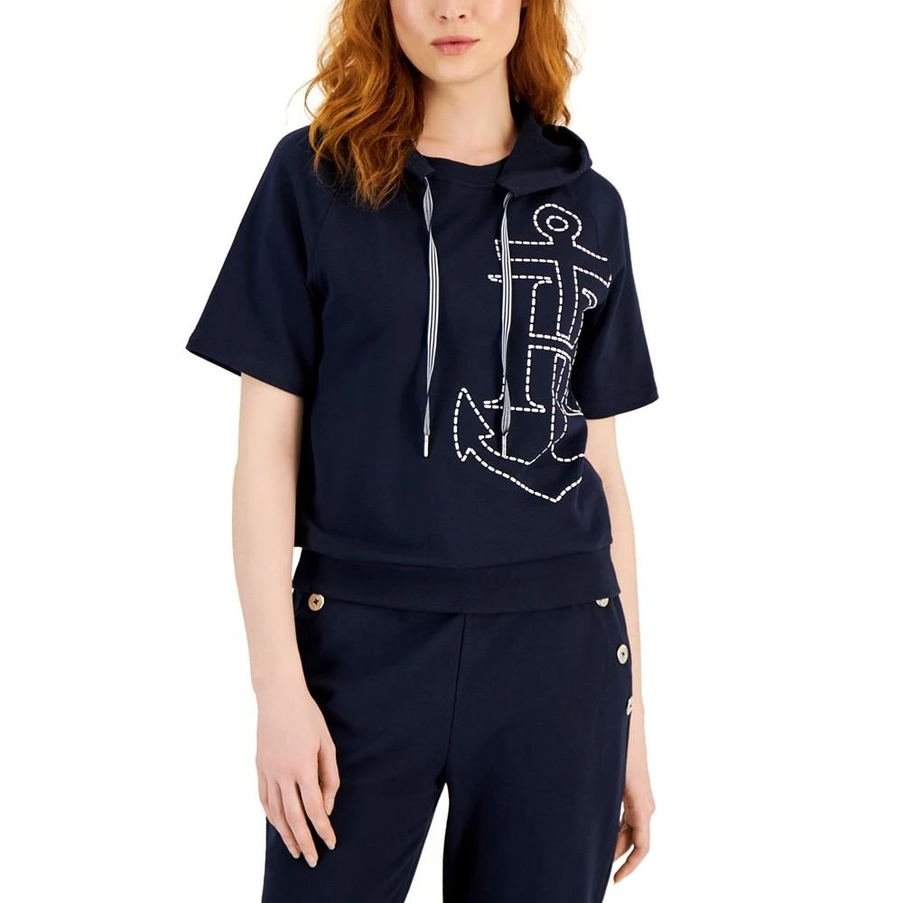 商品Tommy Hilfiger|Women's Anchor Short-Sleeve Hooded Sweatshirt,价格¥402,第1张图片