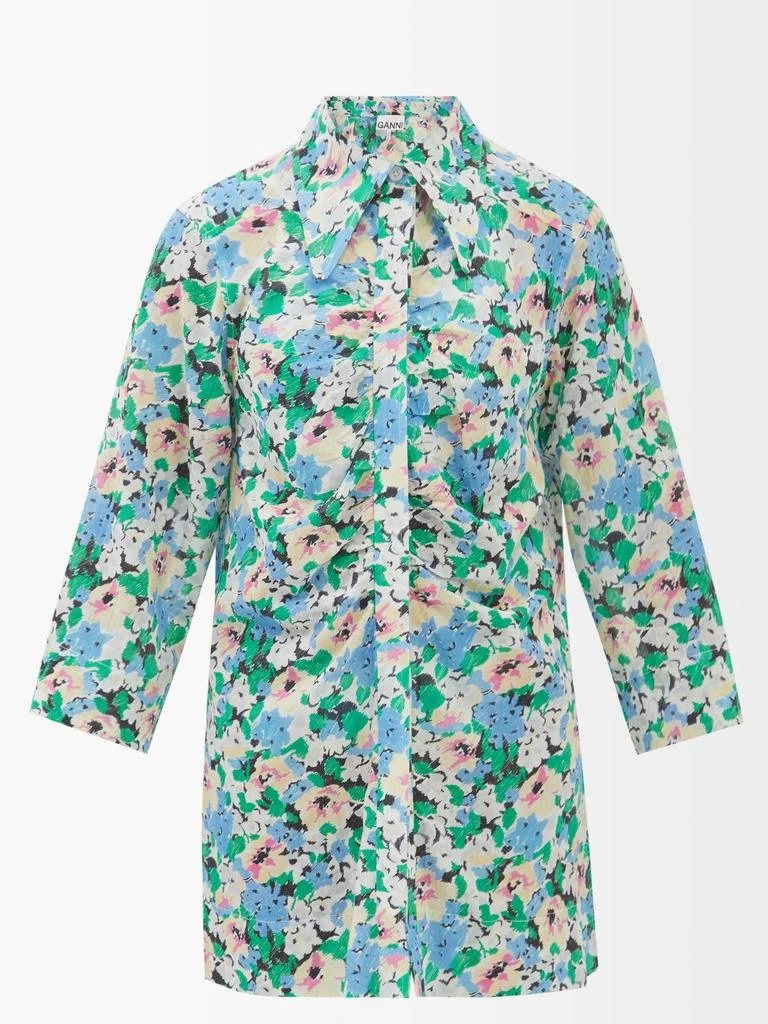 商品Ganni|Floral-print organic cotton-poplin shirt,价格¥414,第1张图片