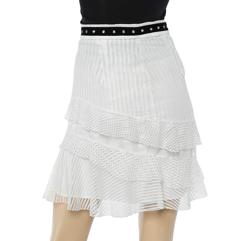 Just Cavalli White Lace Overlay Ruffle Tiered Skirt S商品第3张图片规格展示