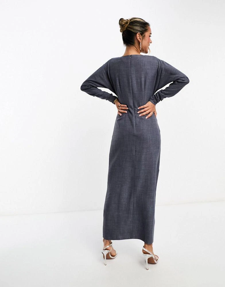 商品ASOS|ASOS DESIGN long sleeve maxi dress with ruching detail in washed navy,价格¥476,第3张图片详细描述