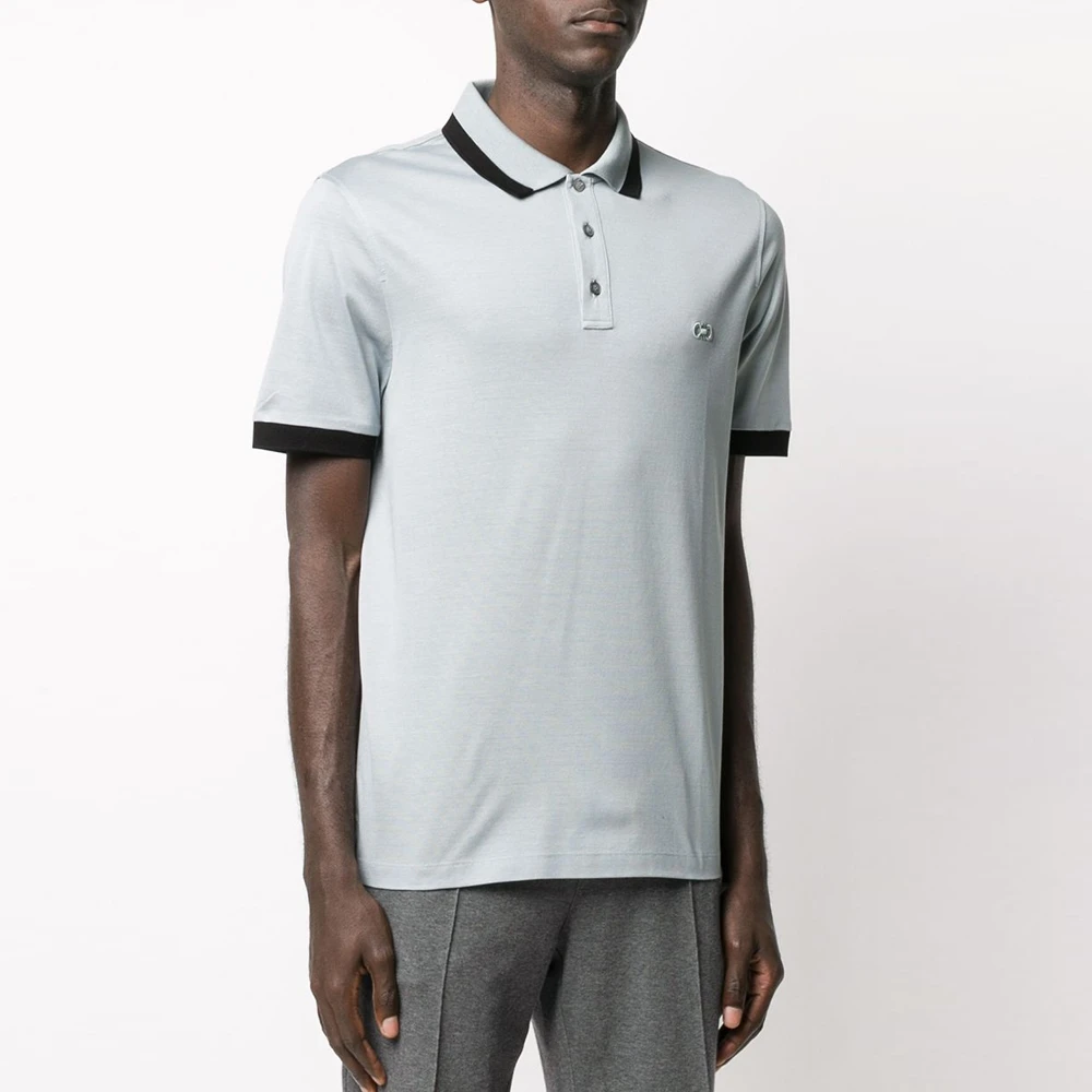 SALVATORE FERRAGAMO 男士浅蓝色棉质对比边饰短袖POLO衫 12-1851-723449 商品