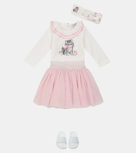 商品MONNALISA|Baby棉质连身衣、半身裙与发箍套装,价格¥1172,第2张图片详细描述