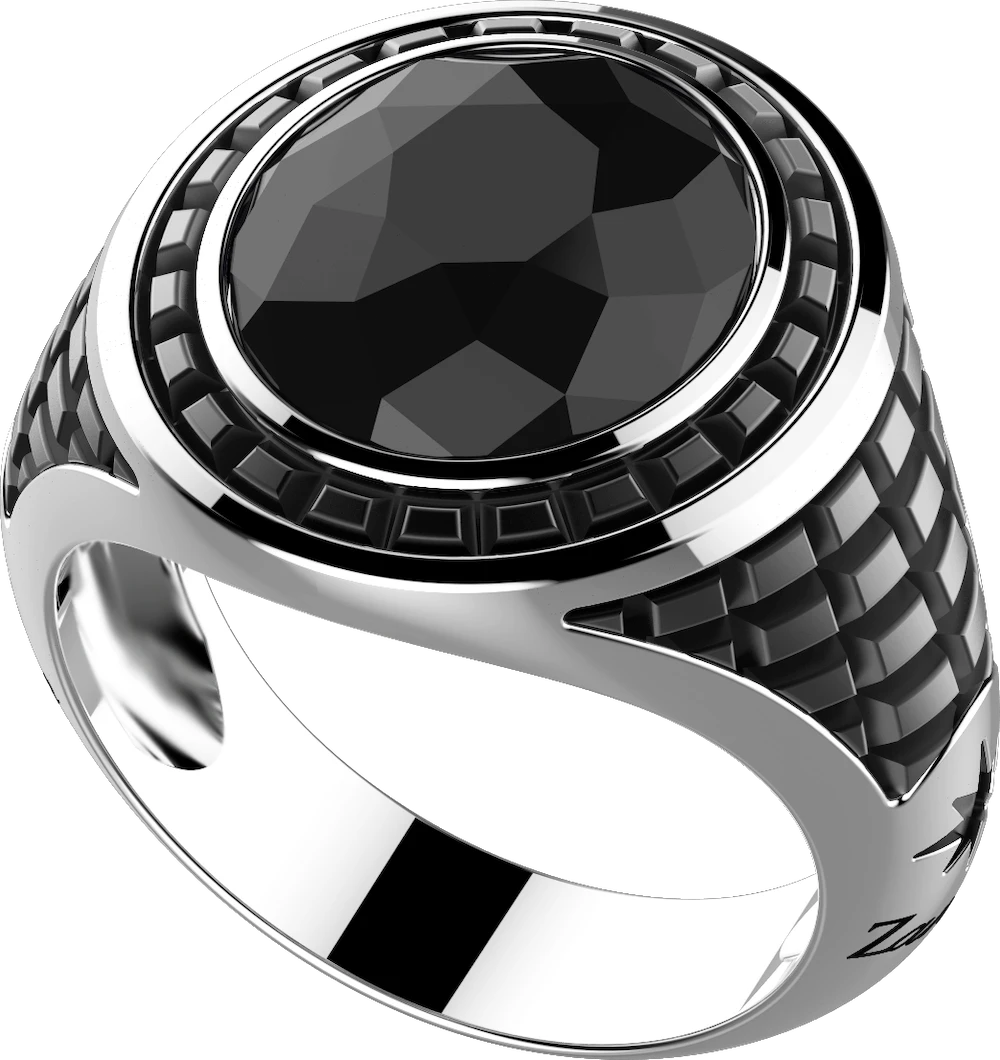 商品Zancan|Silver ring with natural stone and geometric patterns,价格¥2080,第1张图片