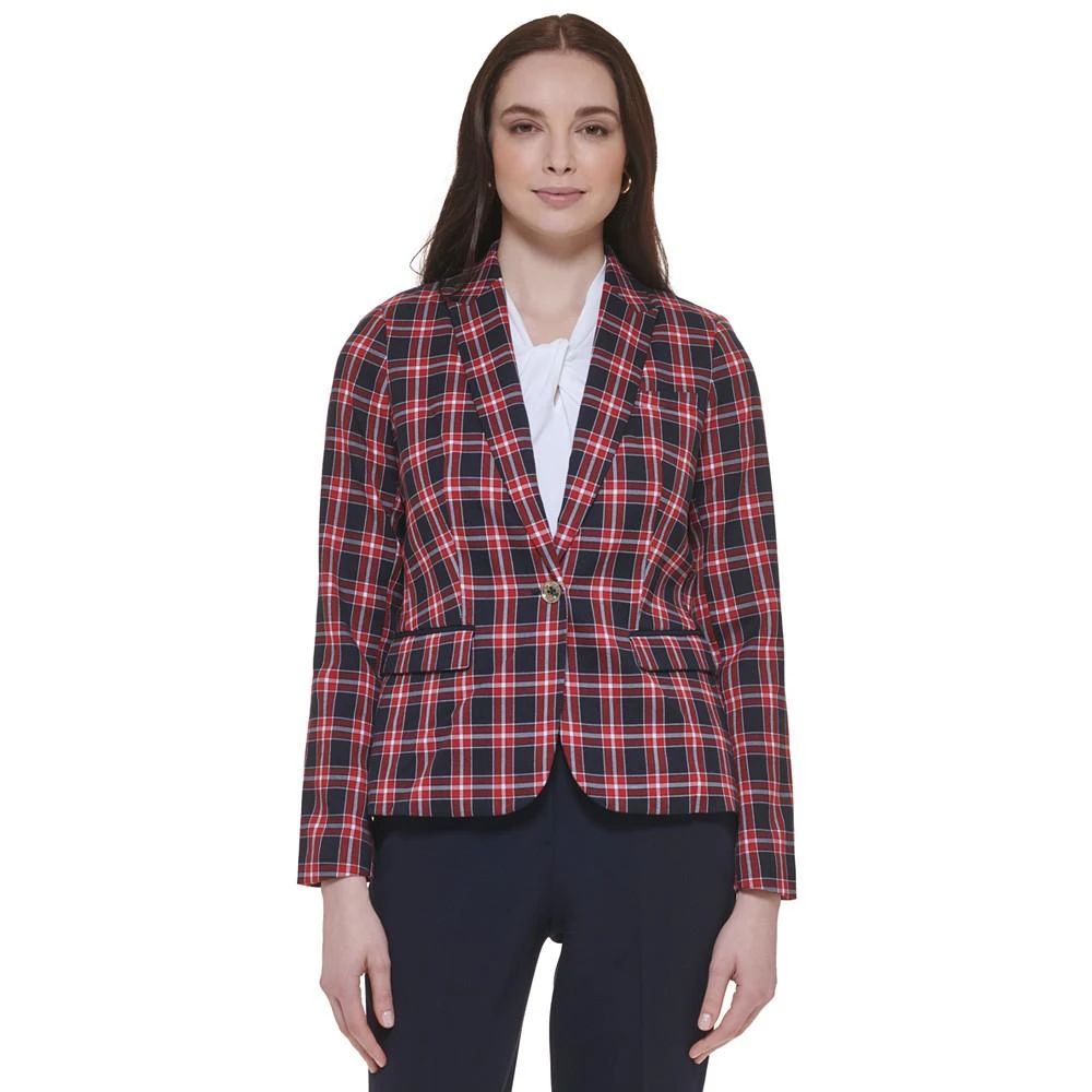 商品Tommy Hilfiger|Women's Plaid-Print Elbow-Patch Blazer,价格¥1025,第1张图片