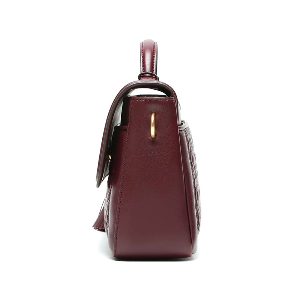 TORY BURCH 女士深红色皮革绗缝流苏细节手提单肩斜挎包 61398-639 商品