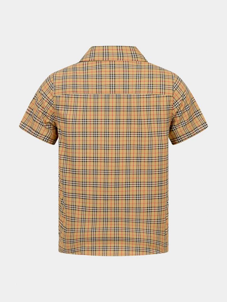 商品Burberry|Burberry Beige Boys Cotton Check Short Sleeve Shirt,价格¥953,第4张图片详细描述