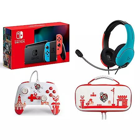 Nintendo Switch Neon with PDP LVL40 Colorblock Wired Headset and PowerA Mario Wired Controller and Protection Case商品第1张图片规格展示
