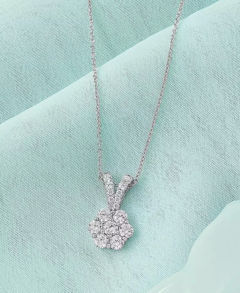 商品Macy's|Diamond Flower Cluster Pendant Necklace (1 ct. t.w.) in 14k White Gold, 16" + 4" extender, Created for Macy's,价格¥17367,第4张图片详细描述