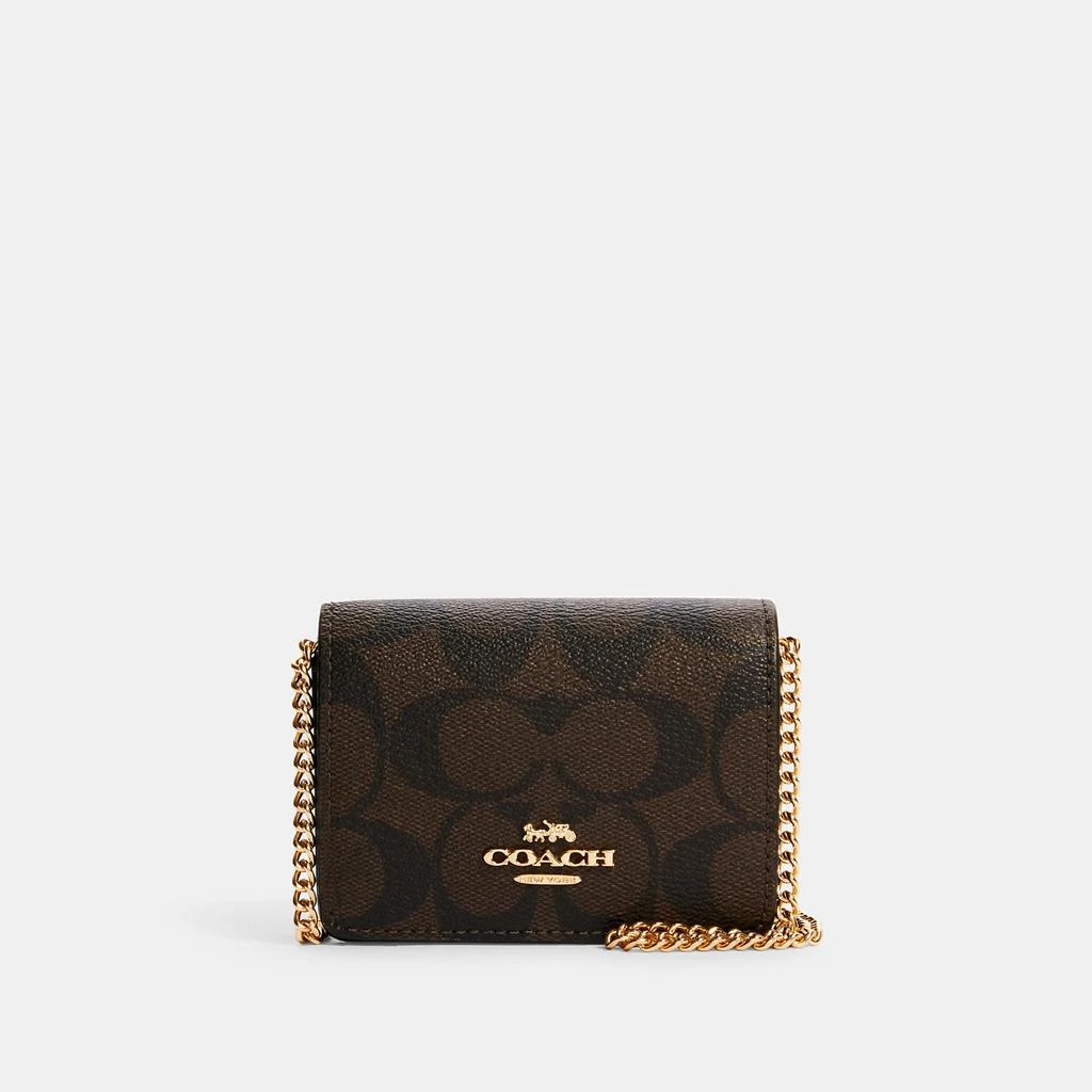 商品Coach|Mini Wallet On A Chain In Signature Canvas,价格¥531,第1张图片