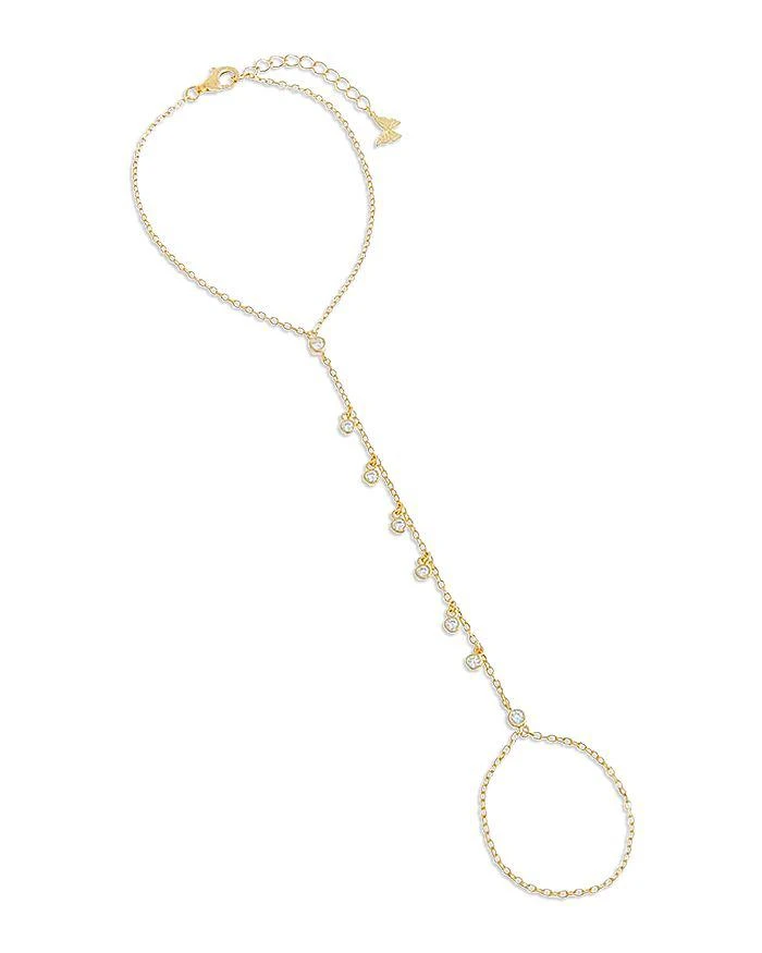 商品By Adina Eden|Bezel Shaker Hand Chain Bracelet in 14K Gold Plated Sterling Silver,价格¥454,第1张图片