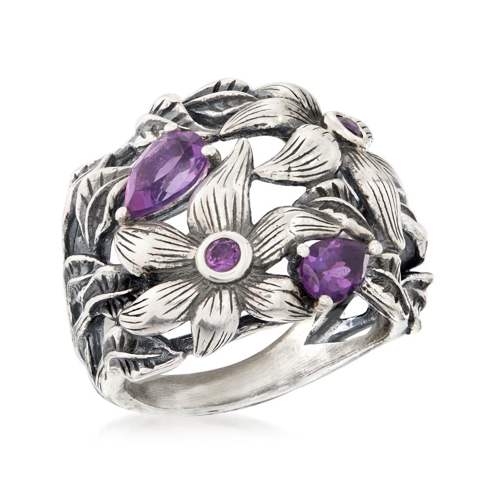 商品Ross-Simons|Ross-Simons Amethyst Openwork Flower Ring in Sterling Silver,价格¥787,第4张图片详细描述