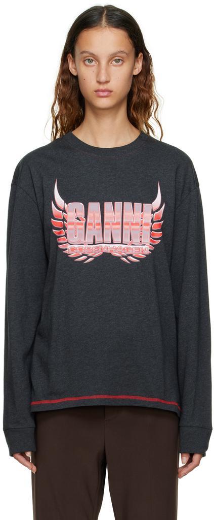 商品Ganni|Gray Printed Long Sleeve T-Shirt,价格¥589,第1张图片