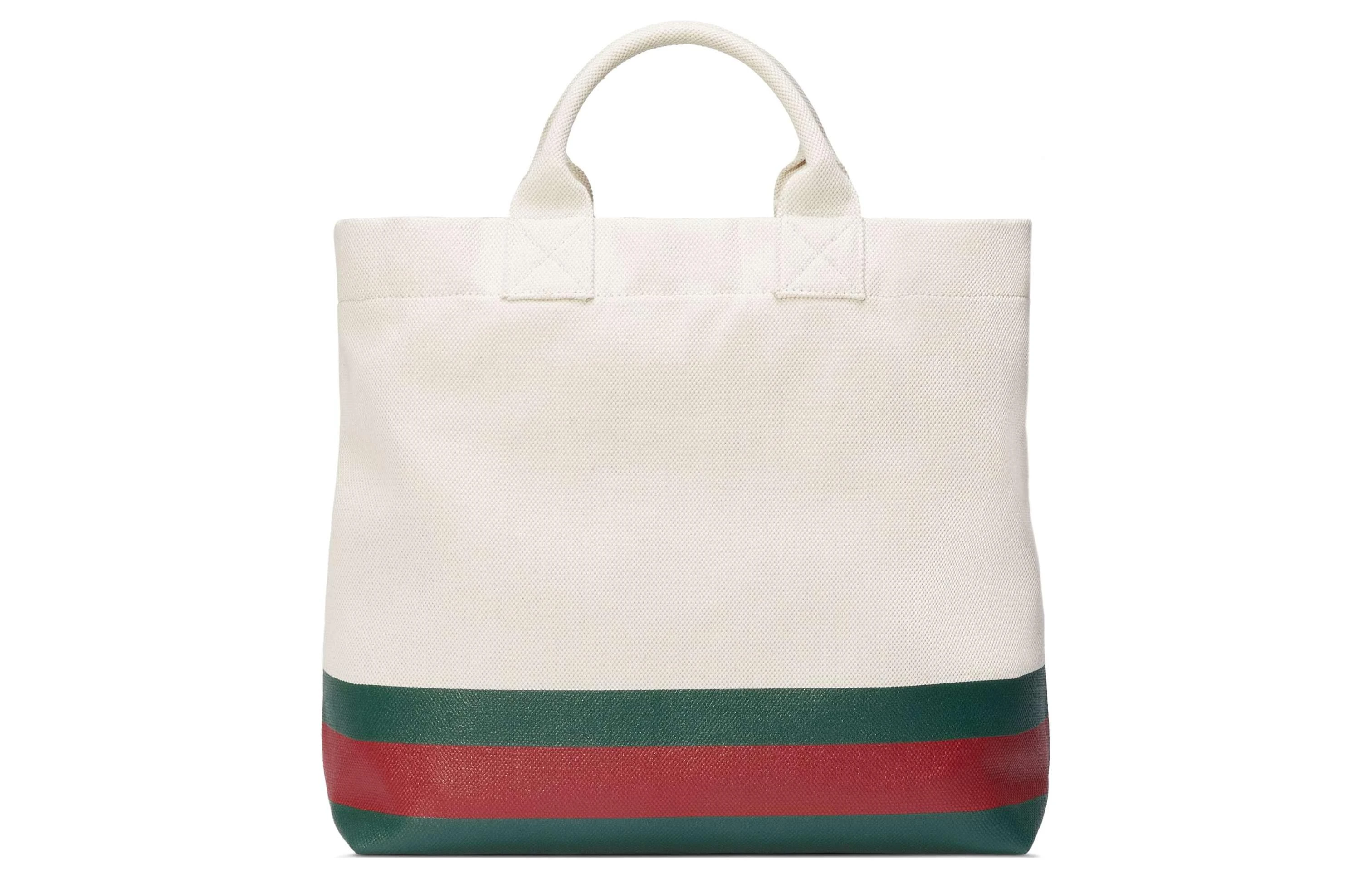 商品[国内直发] Gucci|古驰 字母压花 天然帆布 托特包Tote包购物袋单肩斜挎手提包帆布包 中号 男款 白色拼绿色,价格¥4746,第5张图片详细描述