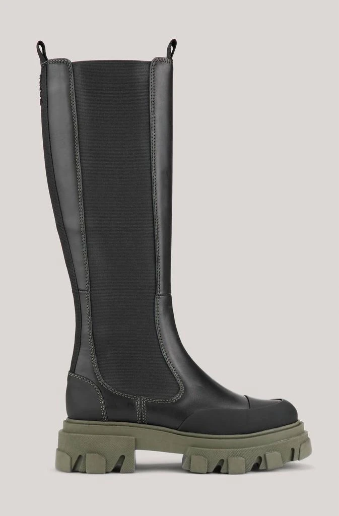 商品Ganni|Leather Knee-High Chelsea Boots In Black/Green,价格¥2728,第1张图片