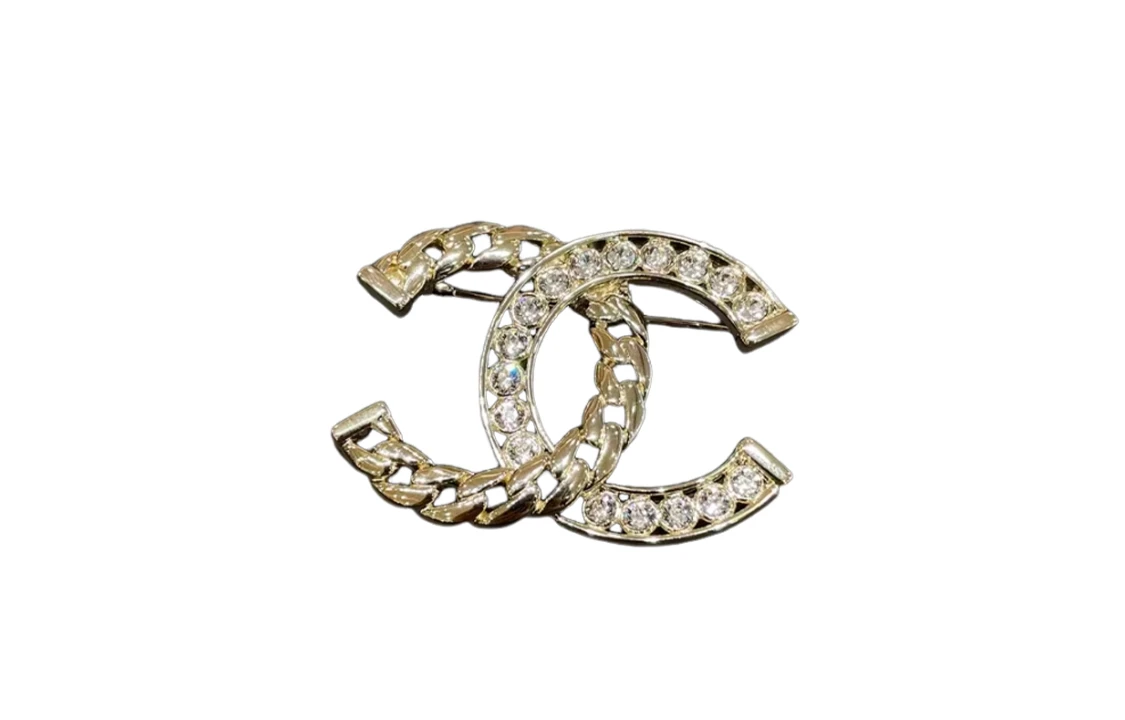 商品[国内直发] Chanel|【24P新品】 香奈儿 双C样式 水钻 胸针 女款 金色,价格¥6078,第1张图片