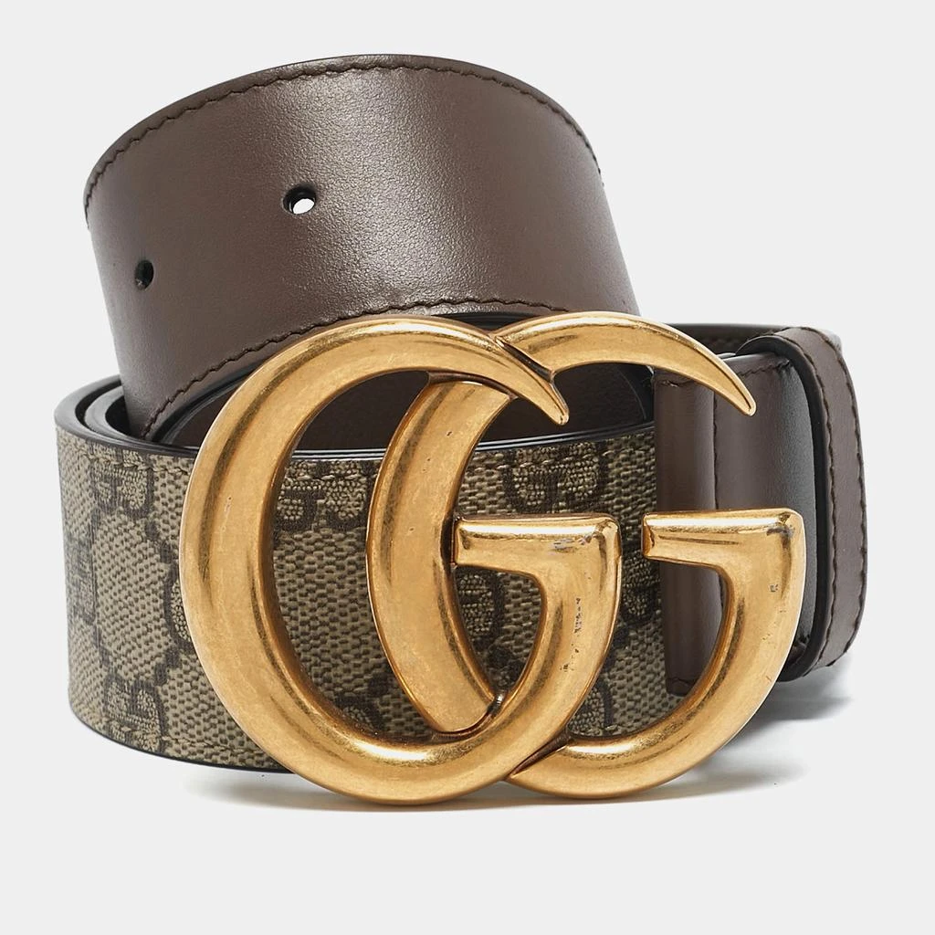 商品[二手商品] Gucci|Gucci Beige/Ebony GG Supreme Canvas and Leather Double G Buckle Belt 85 CM,价格¥2514,第1张图片