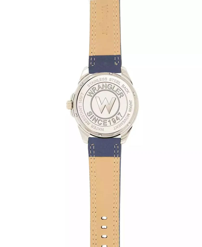 商品Wrangler|Men's Watch, 46MM Silver Colored Case with Embossed Arabic Numerals on Bezel, Blue Sunray Dial, Silver Index Markers, Analog, Blue Strap,价格¥425,第4张图片详细描述