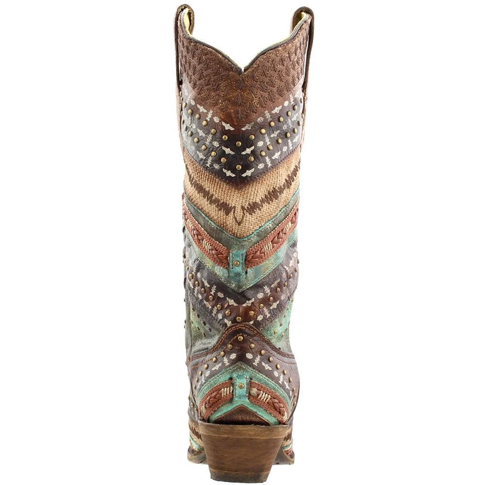 商品Corral Boots|Southwest Tooled-Inlay & Studs Snip Toe Cowboy Boots,价格¥1648,第3张图片详细描述