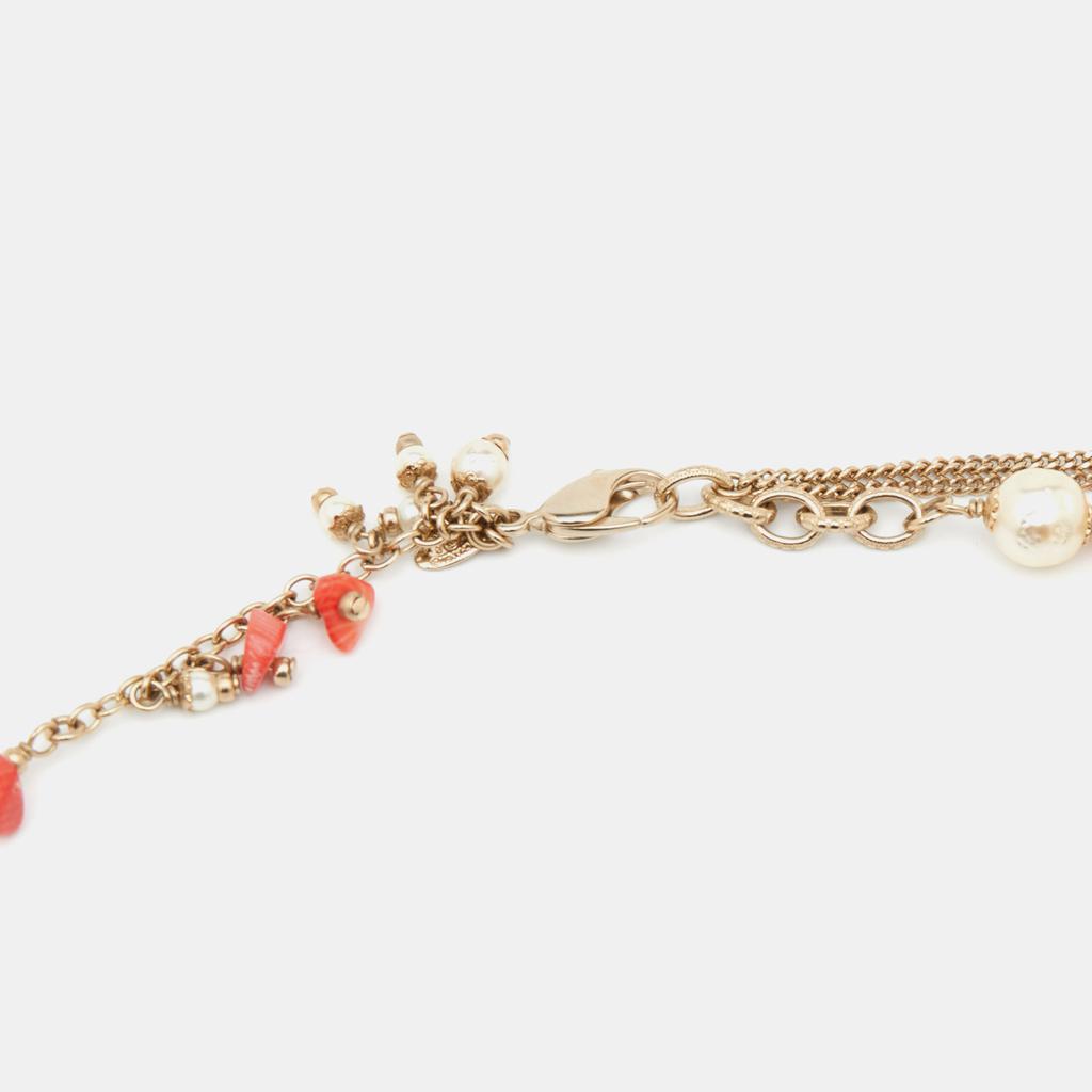 Chanel Gold Tone Faux Pearl Chain Necklace商品第5张图片规格展示