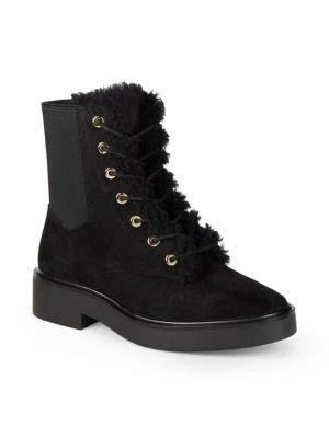 商品Stuart Weitzman|Henley Chill Suede & Shearling Combat Boots,价格¥1255,第2张图片详细描述