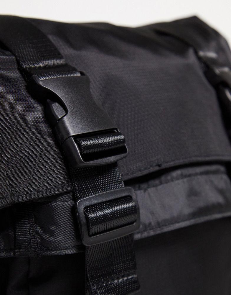 商品ASOS|ASOS DESIGN rolltop backpack in black nylon with double straps - BLACK,价格¥237,第5张图片详细描述