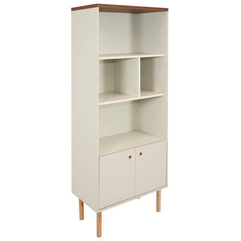 商品Sunnydaze Decor|Mid-Century Modern 5-Shelf Bookshelf with Storage Cabinet Latte,价格¥1232,第1张图片