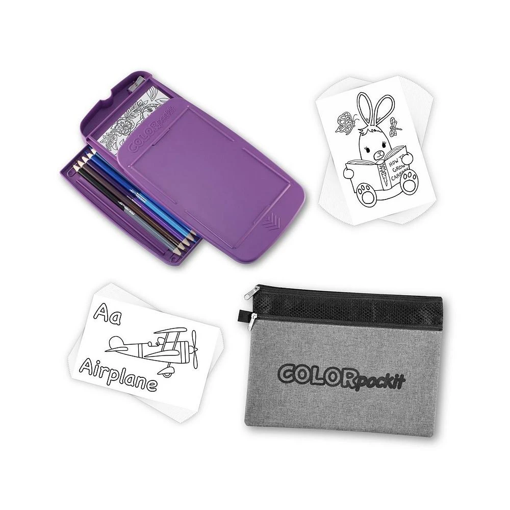 商品COLORpockit|Kaplan Early Learning Portable Coloring Kit with Storage Bag & Bonus ABC Learning Cards - Purple - 44 Pieces,价格¥139,第1张图片