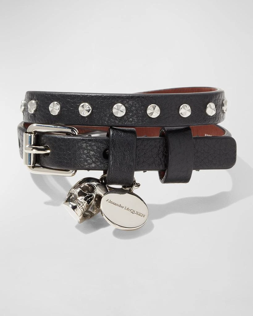 商品Alexander McQueen|Men's Studded Leather Double-Wrap Bracelet,价格¥2400,第1张图片