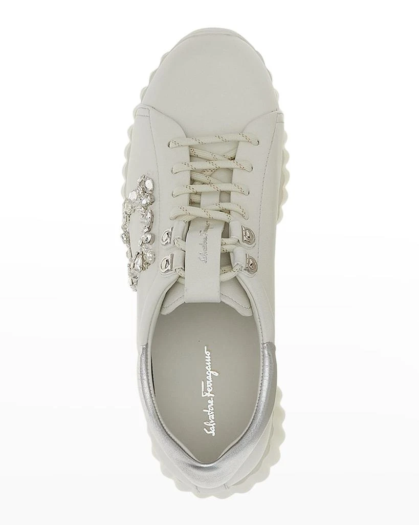 商品Salvatore Ferragamo|Ninfa Crystal Gancino Leather Sneakers,价格¥5161,第4张图片详细描述