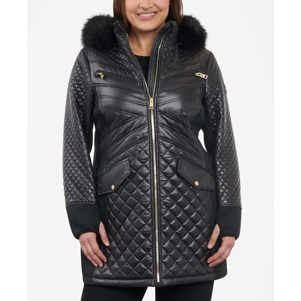 商品Michael Kors|Women's Plus Size Faux-Fur-Trim Hooded Quilted Coat,价格¥1571,第1张图片