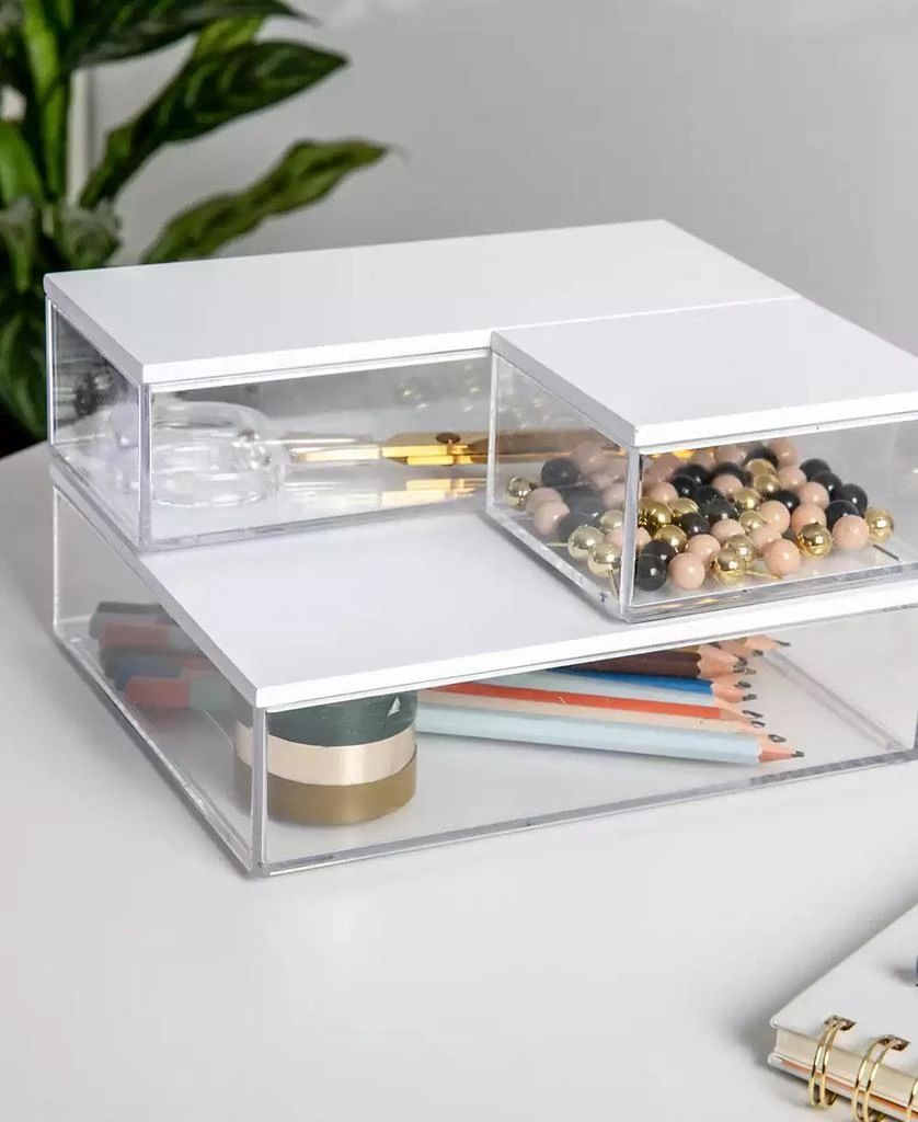 商品Martha Stewart|Brody Plastic Storage Organizer Bins with Engineered Wood Lids for Home Office or Kitchen, 3 Pack Small, Medium, Large,价格¥261,第3张图片详细描述
