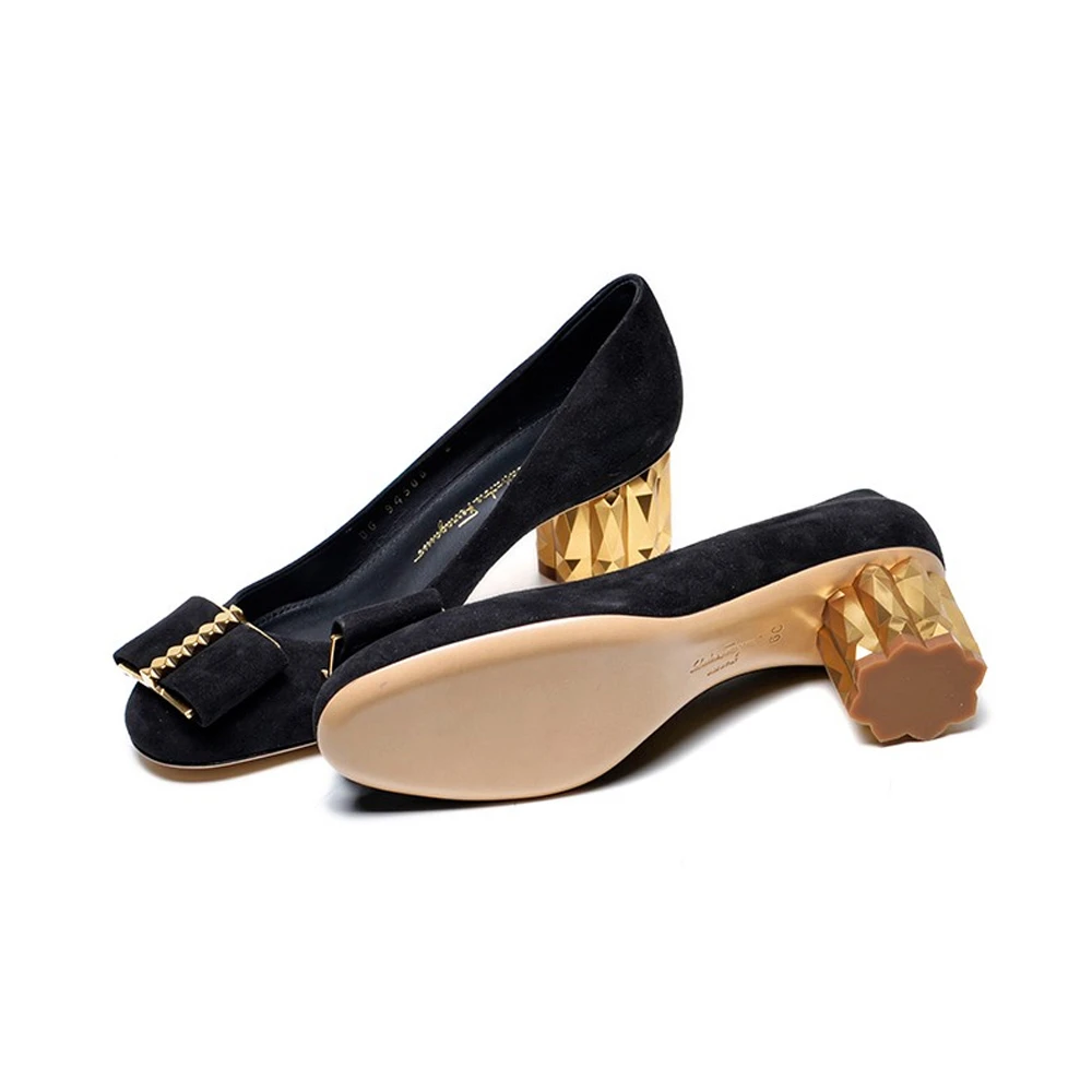SALVATORE FERRAGAMO 女士黑色牛皮奢侈品高跟鞋 0715154 商品