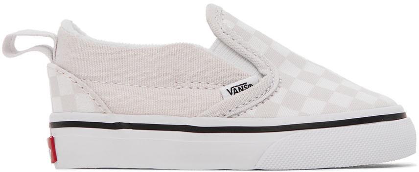 Baby Beige & White Checkerboard Slip-On V Sneakers商品第1张图片规格展示