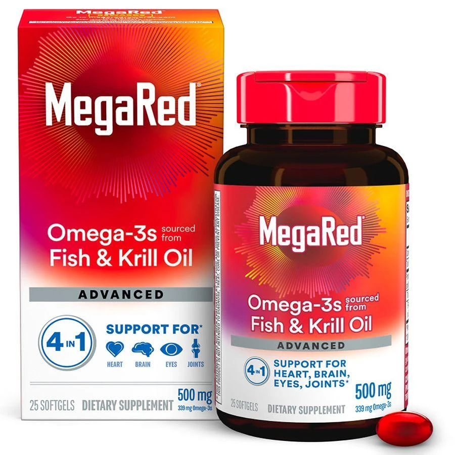 商品MegaRed|Advanced 4 in 1 500 mg Concentrated Omega-3 Fish & Krill Oil Supplement,价格¥189,第1张图片