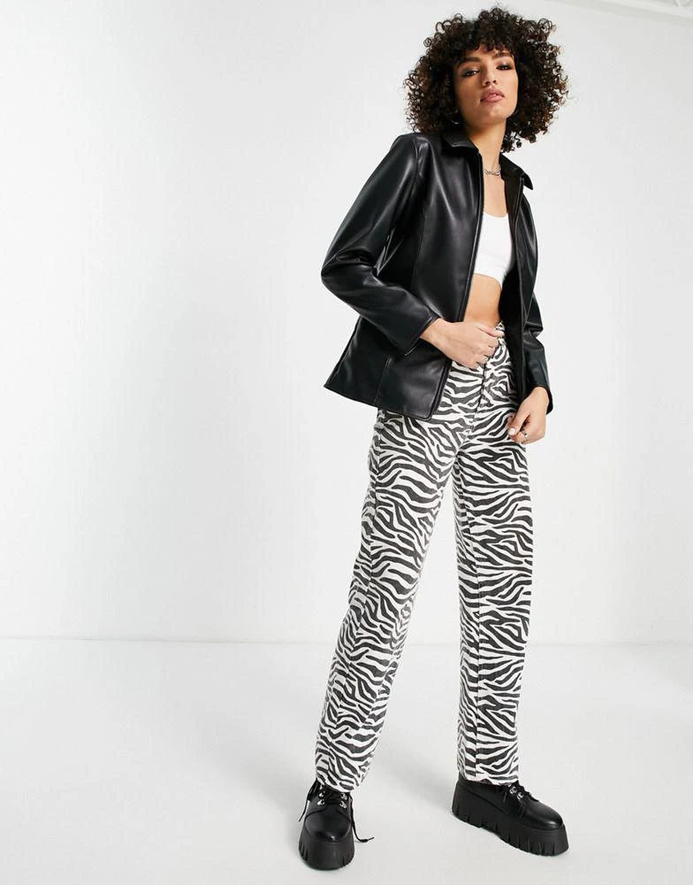 商品Topshop|Topshop faux leather 90s zip through jacket in black,价格¥195,第4张图片详细描述