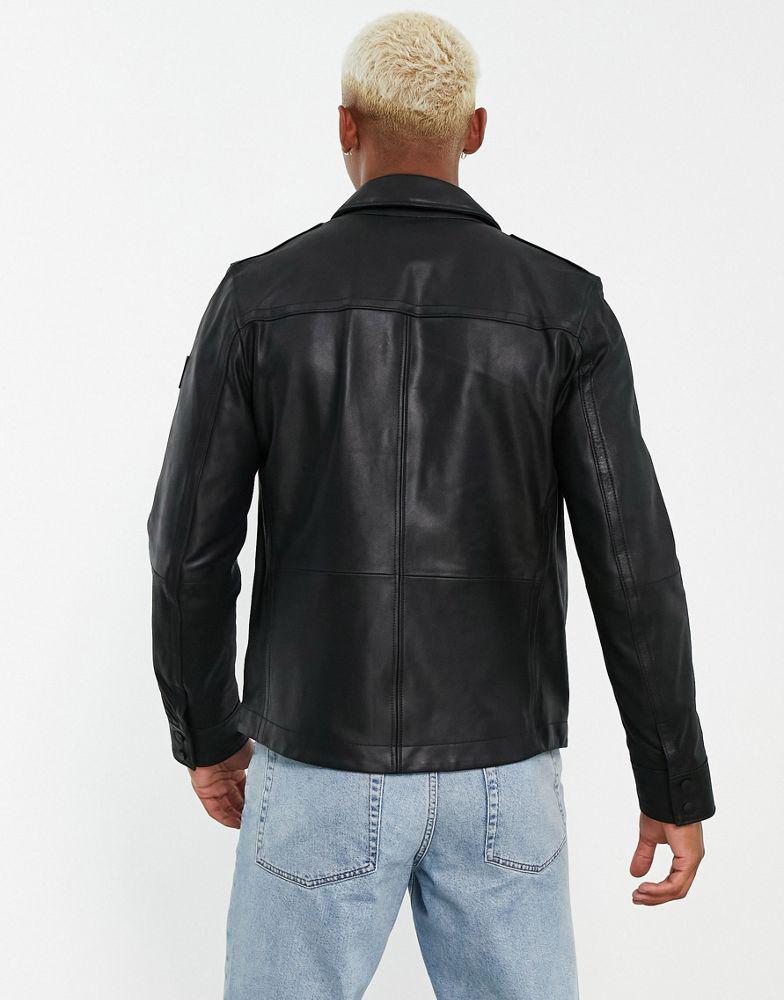 BOSS Orange Jobean leather zip through jacket in black商品第4张图片规格展示