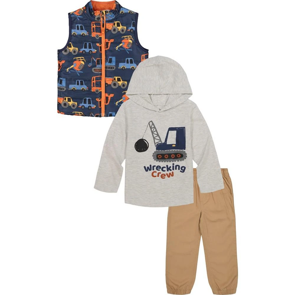 商品KIDS HEADQUARTERS|Baby Boys Hooded T-shirt, Quilted Vest and Twill Joggers, 3 Piece Set,价格¥123,第1张图片