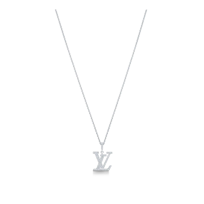商品Louis Vuitton|预售2-3周路易威登BLOSSOM系列经典款18k金白金钻石LV标志形状吊坠项链Q93670,价格¥73885,第1张图片
