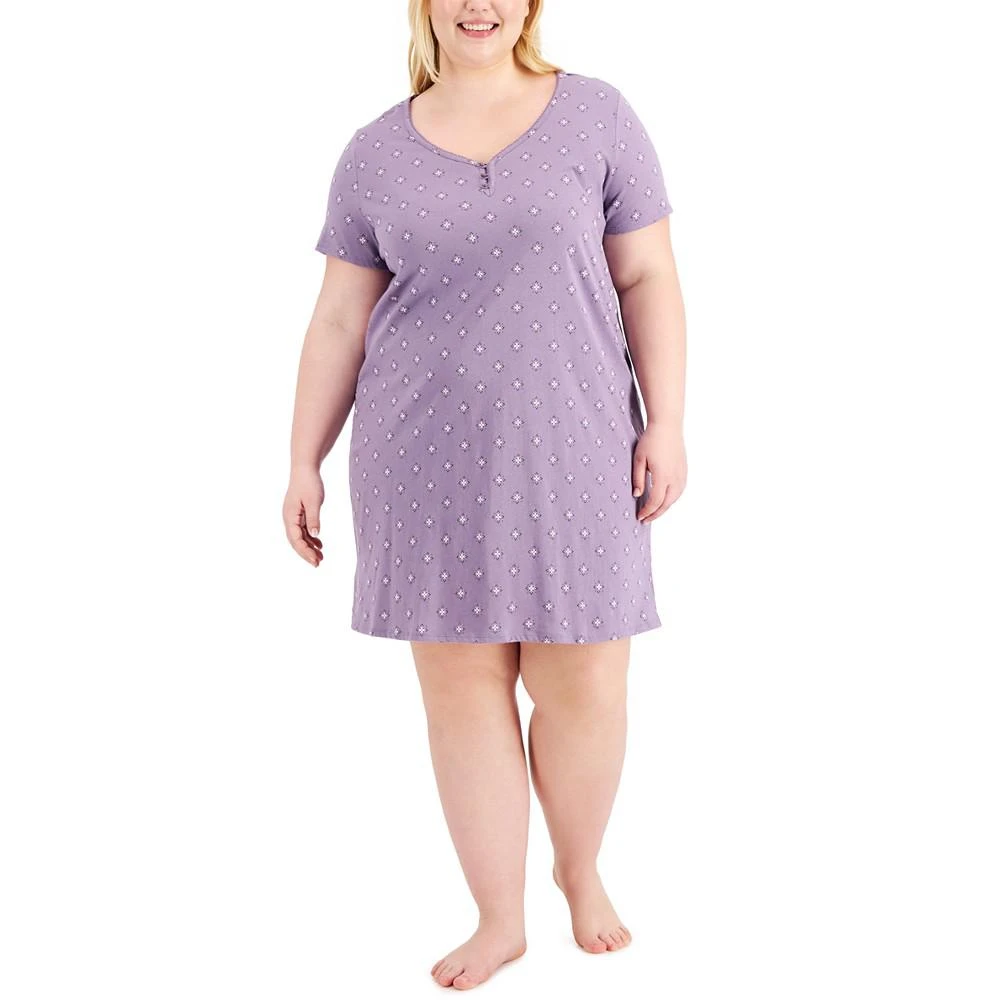 商品Charter Club|Plus Size Printed Cotton Essentials Chemise Nightgown, Created for Macy's,价格¥179,第1张图片