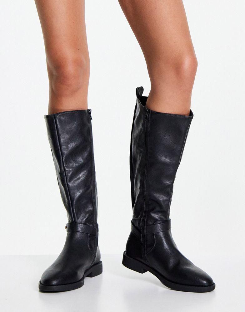 ASOS DESIGN Wide Fit Cady knee high riding boots in black商品第2张图片规格展示
