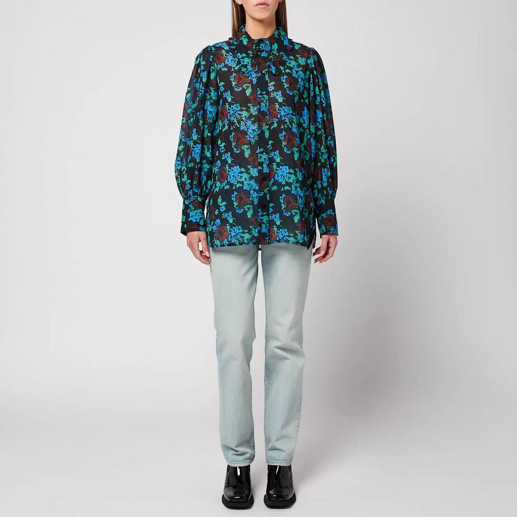商品Ganni|Ganni Women's Printed Light Crepe Shirt - Meadow Azure Blue,价格¥462,第5张图片详细描述