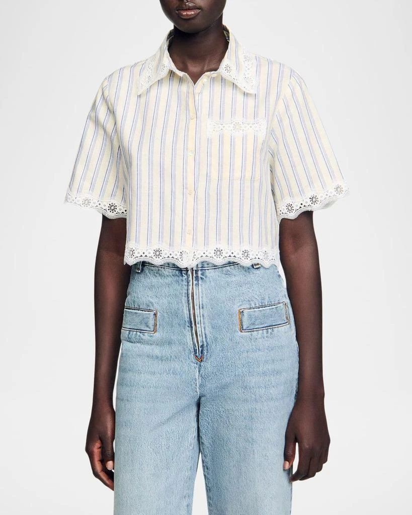 商品Sandro|Roselle Striped Lace-Trim Shirt,价格¥2413,第4张图片详细描述
